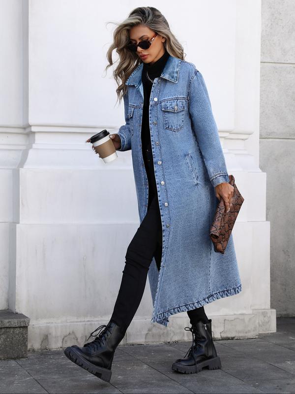 Veste en jean boutonnĂ©e pour femme â ĂlĂ©gante et dĂ©contractĂ©e, manches longues, idĂ©ale pour le printemps et lâautomne. Parfaite pour un usage quotidien.